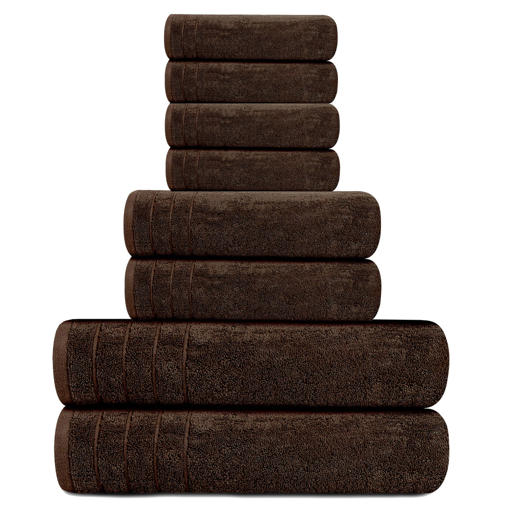 Tens Towels Pack of 8 Towels Set, 2 Extra Large Bath, 2 Hand, 4 Washcloths, 100% Cotton, Lighter Weight, Quicker to Dry, Super Absorbent, Perfect for Bathroom, Dark Grey