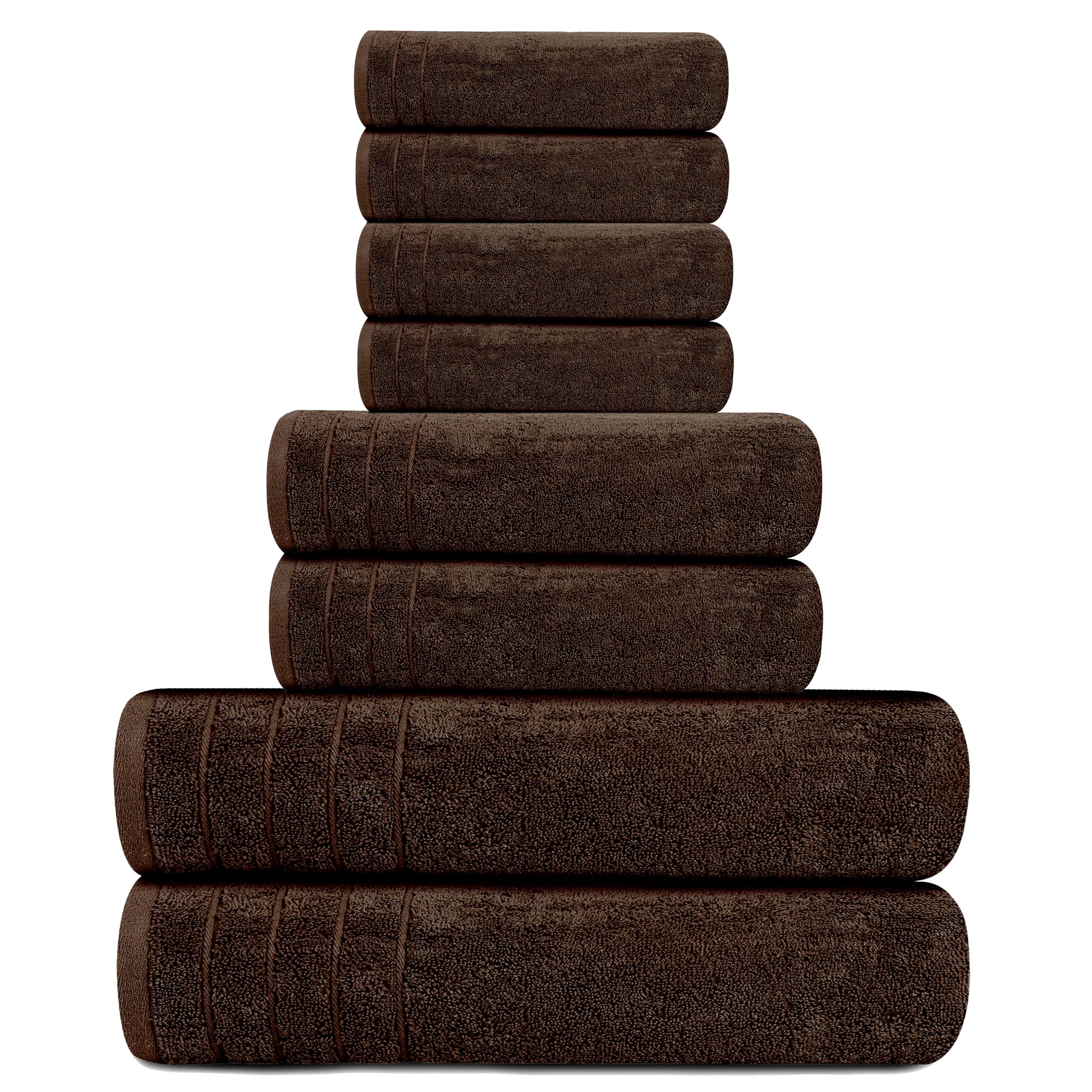 Tens Towels Pack of 8 Towels Set, 2 Extra Large Bath, 2 Hand, 4 Washcloths, 100% Cotton, Lighter Weight, Quicker to Dry, Super Absorbent, Perfect for Bathroom, Dark Grey