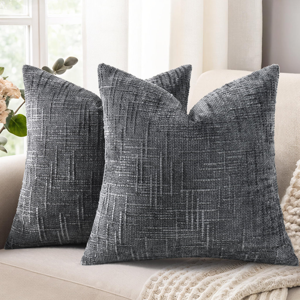decorUhome Summer Cream White Chenille Throw Pillow Covers 18x18 Set of 2 Textured Cozy Slubby Couch Pillow Covers Modern Farmhouse Boho Decorative Pillow Cases for Bed Sofa Living Room