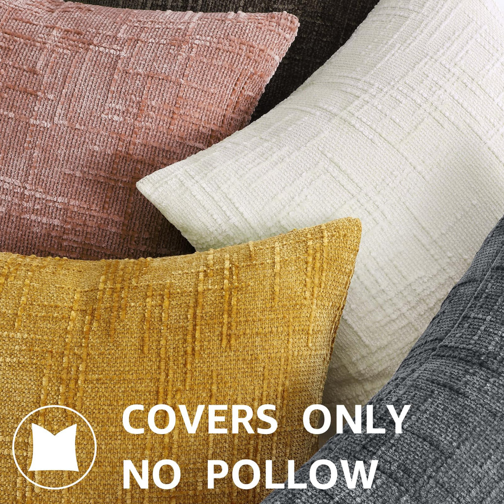 decorUhome Summer Cream White Chenille Throw Pillow Covers 18x18 Set of 2 Textured Cozy Slubby Couch Pillow Covers Modern Farmhouse Boho Decorative Pillow Cases for Bed Sofa Living Room