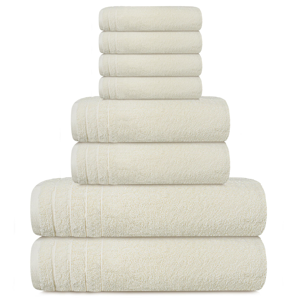 Tens Towels Pack of 8 Towels Set, 2 Extra Large Bath, 2 Hand, 4 Washcloths, 100% Cotton, Lighter Weight, Quicker to Dry, Super Absorbent, Perfect for Bathroom, Dark Grey