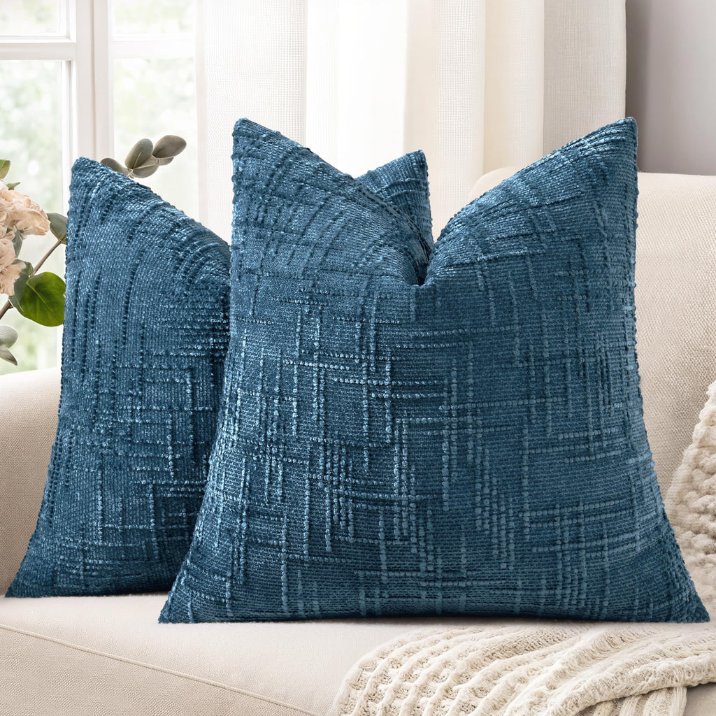 decorUhome Summer Cream White Chenille Throw Pillow Covers 18x18 Set of 2 Textured Cozy Slubby Couch Pillow Covers Modern Farmhouse Boho Decorative Pillow Cases for Bed Sofa Living Room