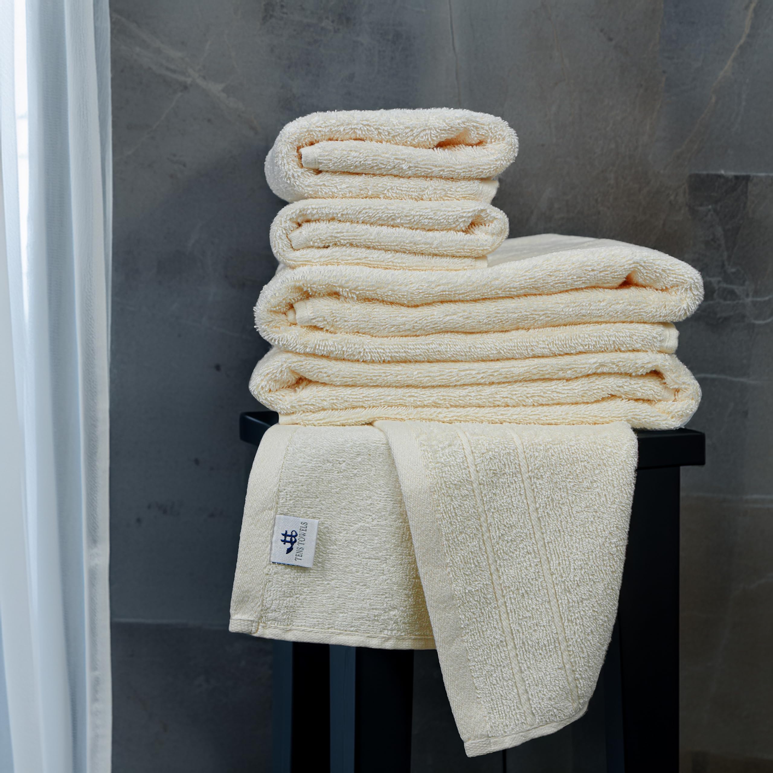Tens Towels Pack of 8 Towels Set, 2 Extra Large Bath, 2 Hand, 4 Washcloths, 100% Cotton, Lighter Weight, Quicker to Dry, Super Absorbent, Perfect for Bathroom, Dark Grey