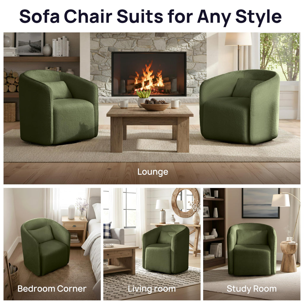 Oversized Boucle Swivel Accent Chair with 82L Hidden Storage, 360° Swivel Barrel Chair for Living Room, Small Space, Bedroom, Nursery, Modern Comfy Cloud Armchair Single Sofa, Cream White Sherpa&Teddy