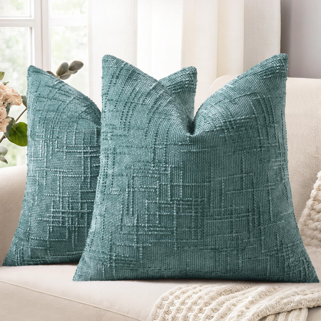 decorUhome Summer Cream White Chenille Throw Pillow Covers 18x18 Set of 2 Textured Cozy Slubby Couch Pillow Covers Modern Farmhouse Boho Decorative Pillow Cases for Bed Sofa Living Room