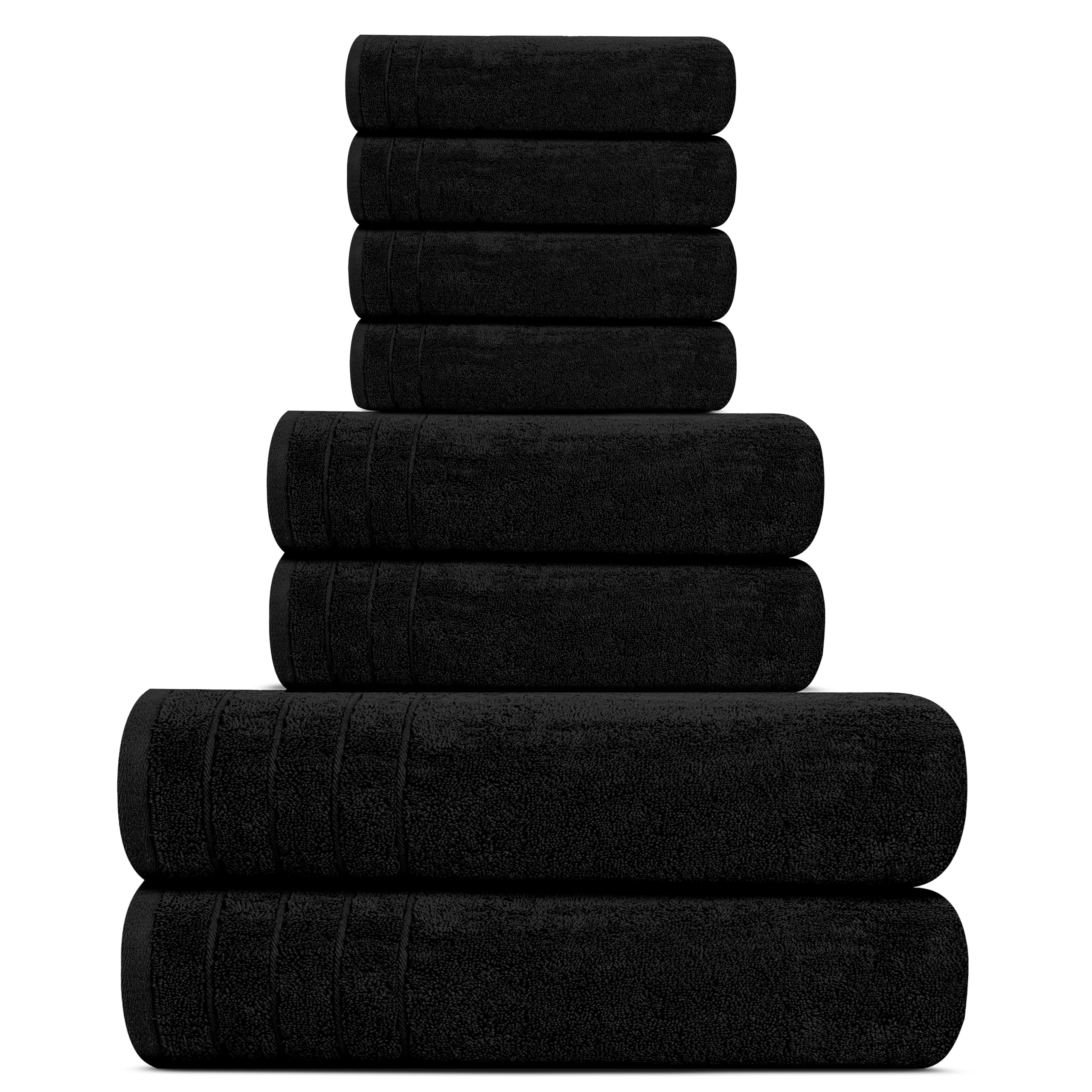 Tens Towels Pack of 8 Towels Set, 2 Extra Large Bath, 2 Hand, 4 Washcloths, 100% Cotton, Lighter Weight, Quicker to Dry, Super Absorbent, Perfect for Bathroom, Dark Grey