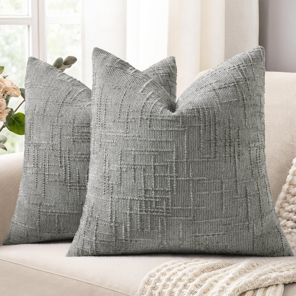 decorUhome Summer Cream White Chenille Throw Pillow Covers 18x18 Set of 2 Textured Cozy Slubby Couch Pillow Covers Modern Farmhouse Boho Decorative Pillow Cases for Bed Sofa Living Room