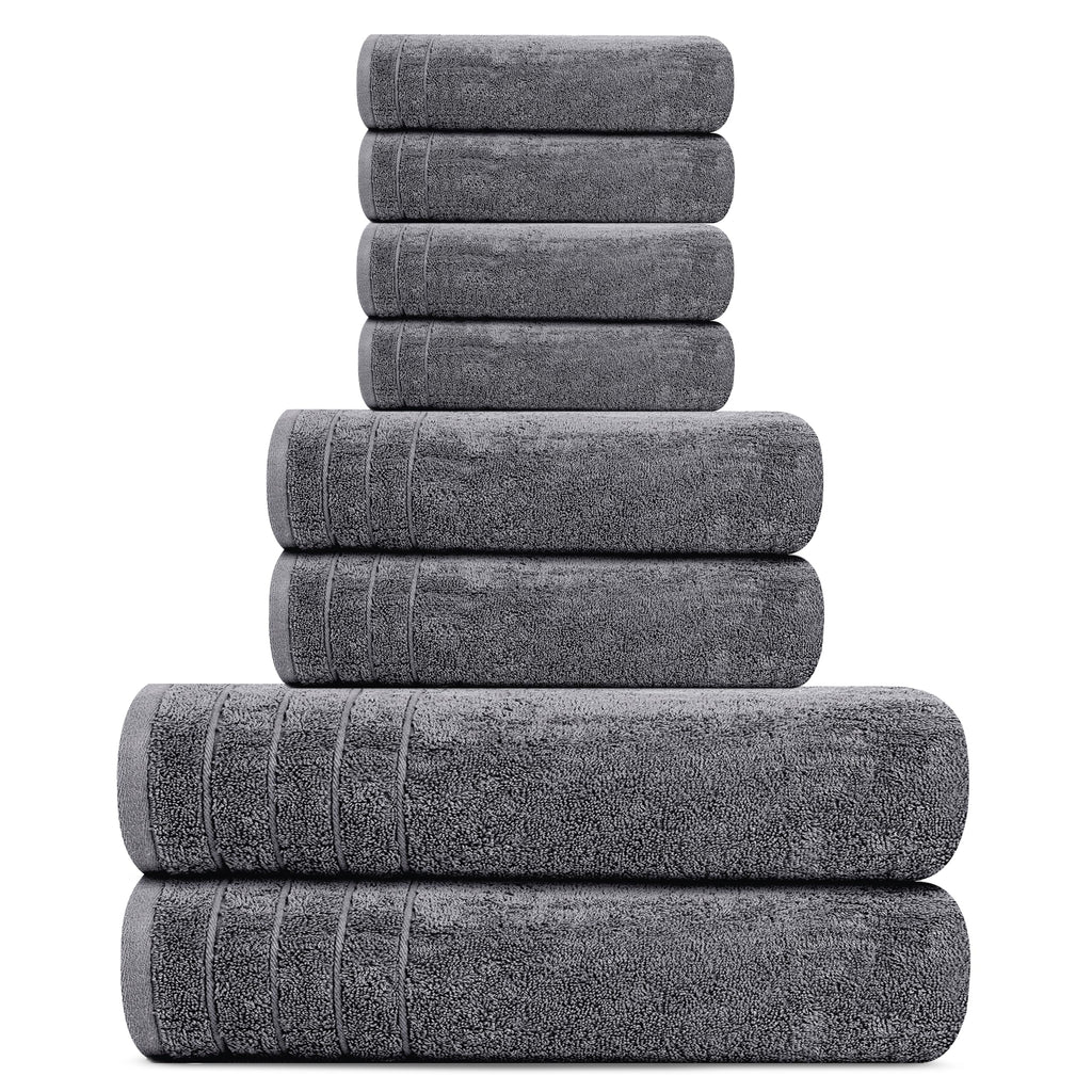 Tens Towels Pack of 8 Towels Set, 2 Extra Large Bath, 2 Hand, 4 Washcloths, 100% Cotton, Lighter Weight, Quicker to Dry, Super Absorbent, Perfect for Bathroom, Dark Grey