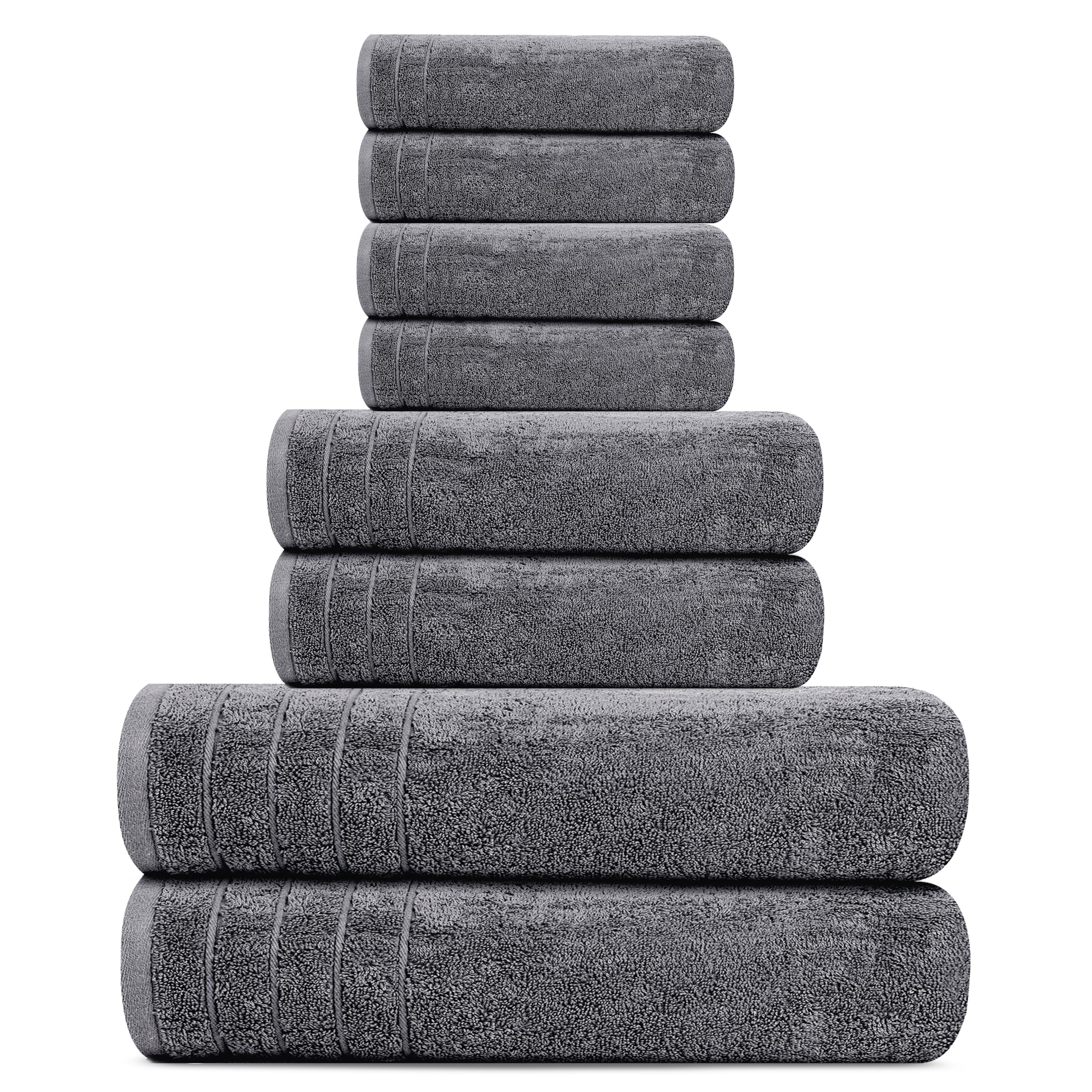 Tens Towels Pack of 8 Towels Set, 2 Extra Large Bath, 2 Hand, 4 Washcloths, 100% Cotton, Lighter Weight, Quicker to Dry, Super Absorbent, Perfect for Bathroom, Dark Grey