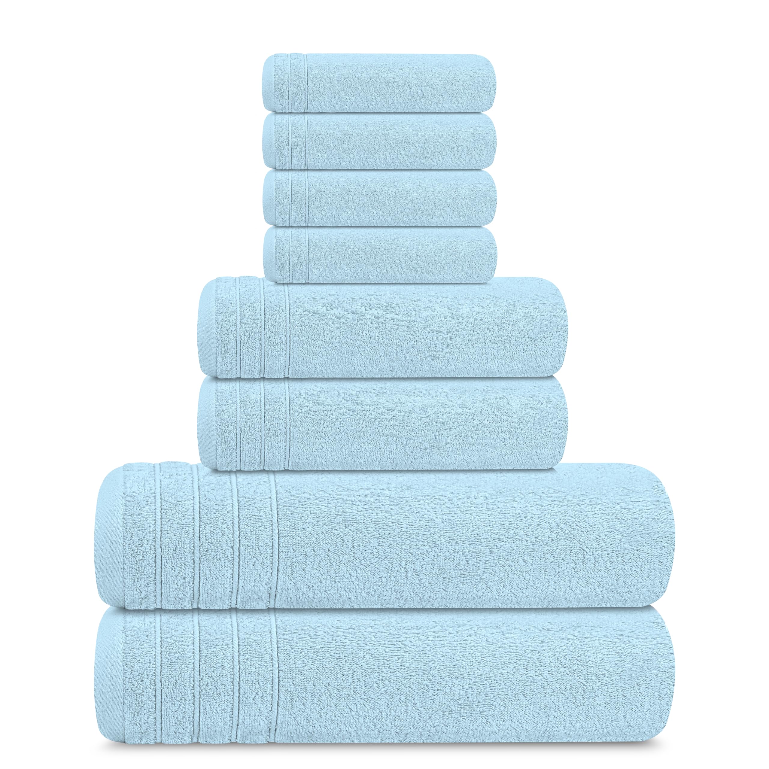 Tens Towels Pack of 8 Towels Set, 2 Extra Large Bath, 2 Hand, 4 Washcloths, 100% Cotton, Lighter Weight, Quicker to Dry, Super Absorbent, Perfect for Bathroom, Dark Grey