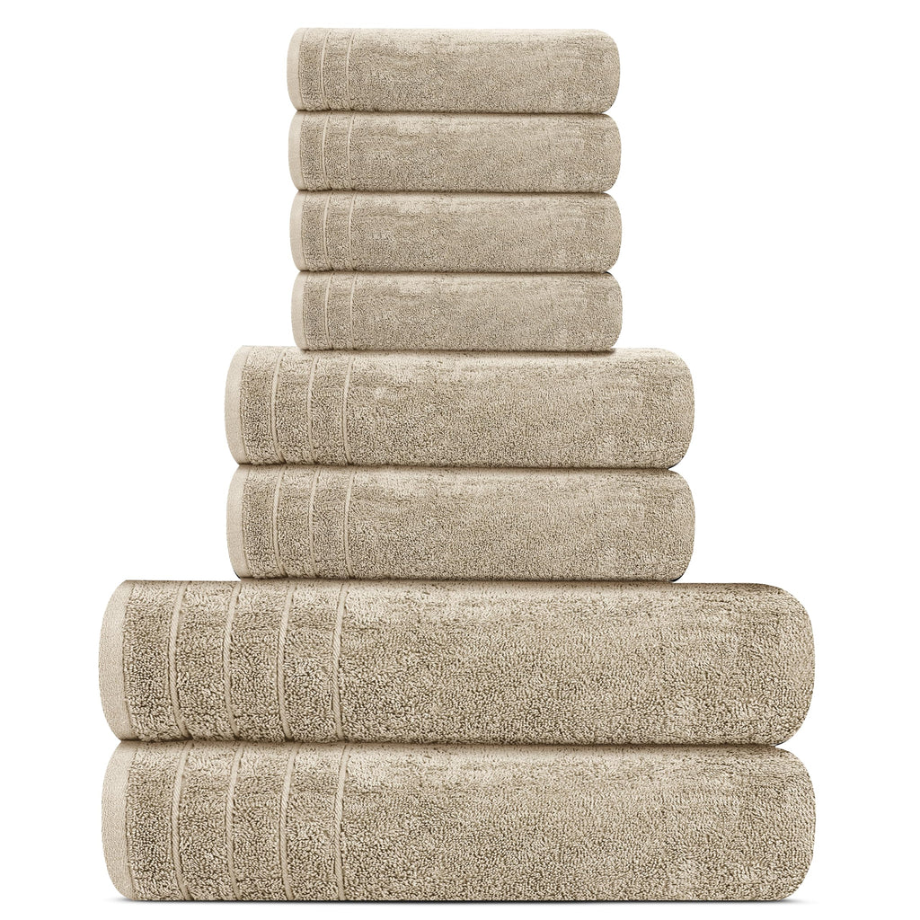 Tens Towels Pack of 8 Towels Set, 2 Extra Large Bath, 2 Hand, 4 Washcloths, 100% Cotton, Lighter Weight, Quicker to Dry, Super Absorbent, Perfect for Bathroom, Dark Grey