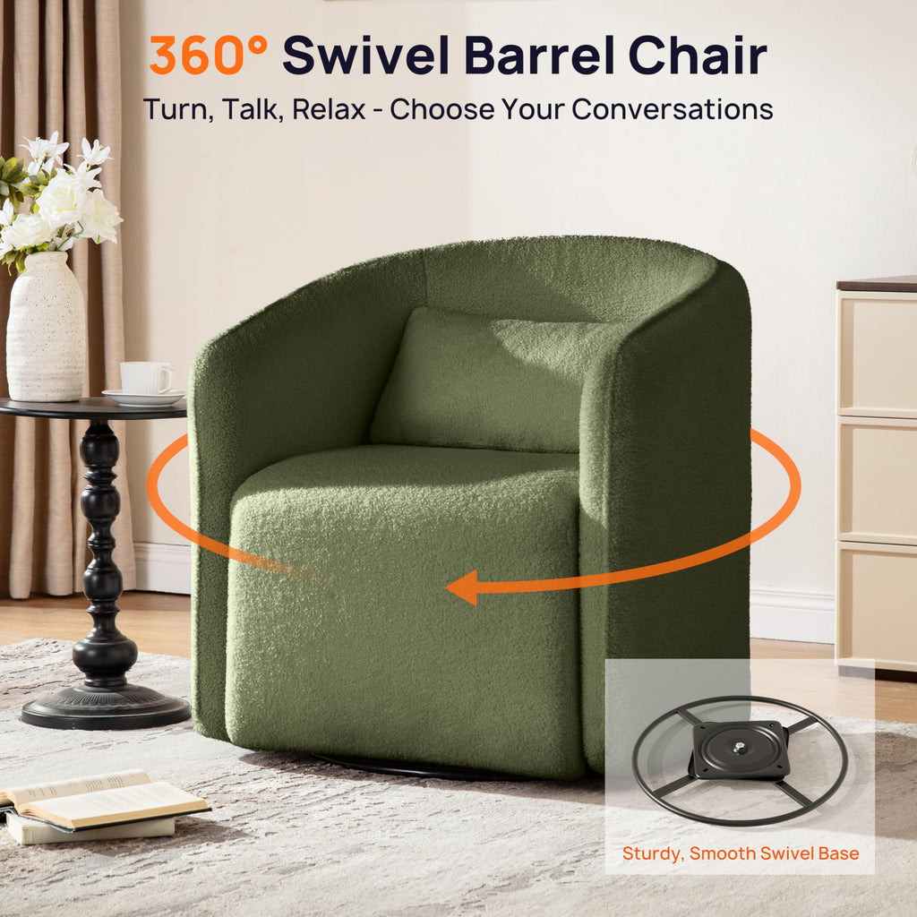 Oversized Boucle Swivel Accent Chair with 82L Hidden Storage, 360° Swivel Barrel Chair for Living Room, Small Space, Bedroom, Nursery, Modern Comfy Cloud Armchair Single Sofa, Cream White Sherpa&Teddy