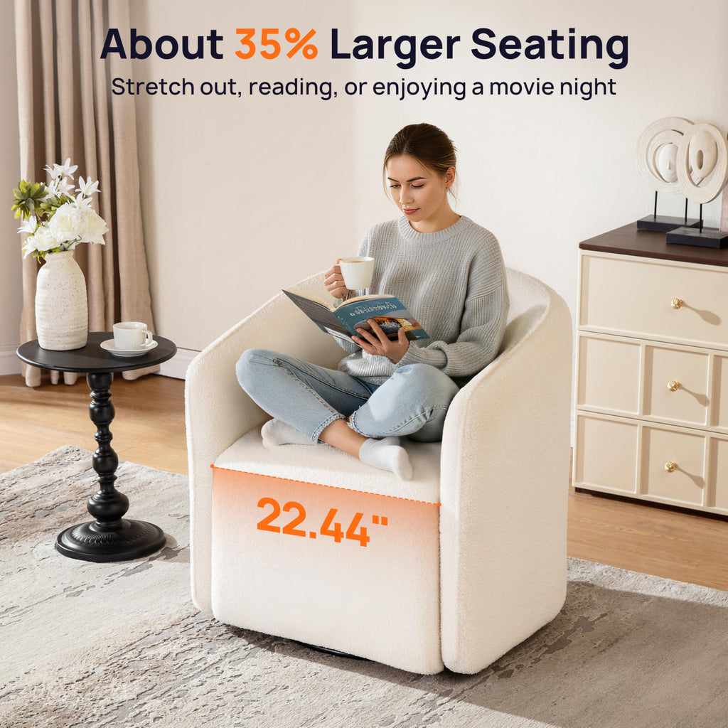Oversized Boucle Swivel Accent Chair with 82L Hidden Storage, 360° Swivel Barrel Chair for Living Room, Small Space, Bedroom, Nursery, Modern Comfy Cloud Armchair Single Sofa, Cream White Sherpa&Teddy
