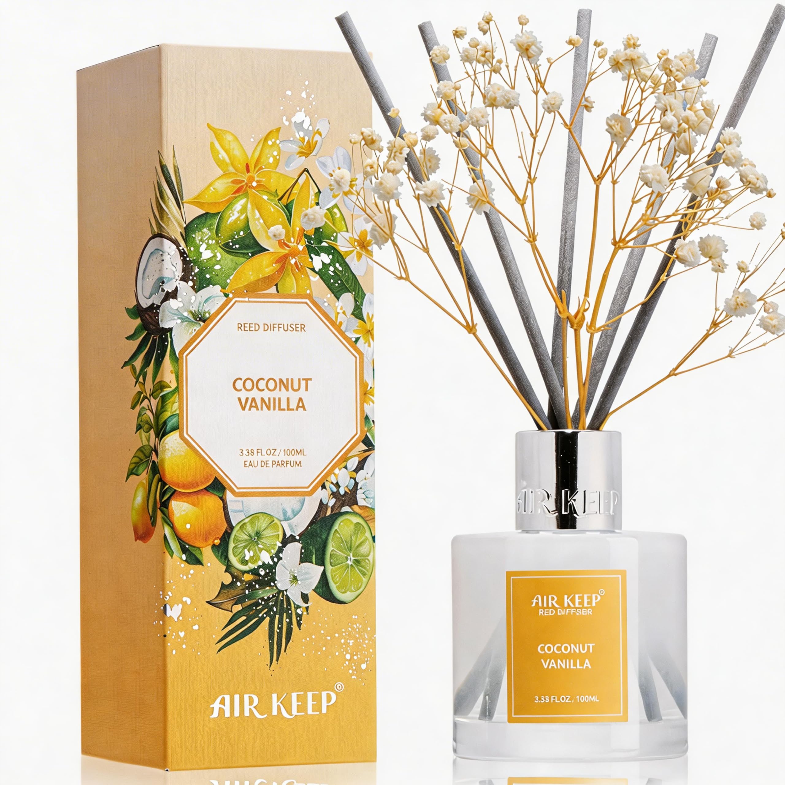 Airkeep Reed Diffuser Set,3.38 fl oz (100 ml) - Clean Linen Oil Diffusers with 8 Reed Sticks,Home Fragrance Reed Diffuser for Bathroom Shelf Decor