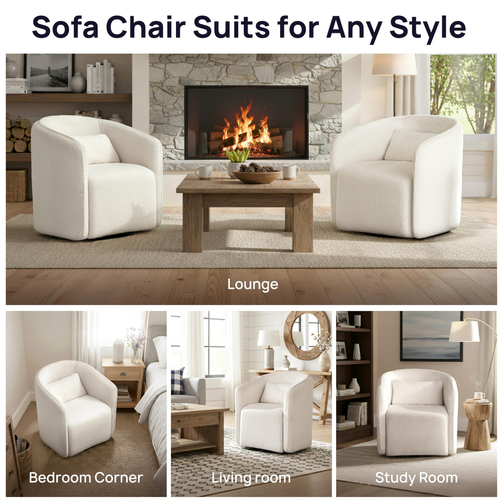 Oversized Boucle Swivel Accent Chair with 82L Hidden Storage, 360° Swivel Barrel Chair for Living Room, Small Space, Bedroom, Nursery, Modern Comfy Cloud Armchair Single Sofa, Cream White Sherpa&Teddy