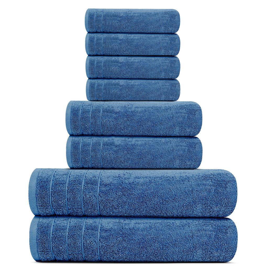 Tens Towels Pack of 8 Towels Set, 2 Extra Large Bath, 2 Hand, 4 Washcloths, 100% Cotton, Lighter Weight, Quicker to Dry, Super Absorbent, Perfect for Bathroom, Dark Grey