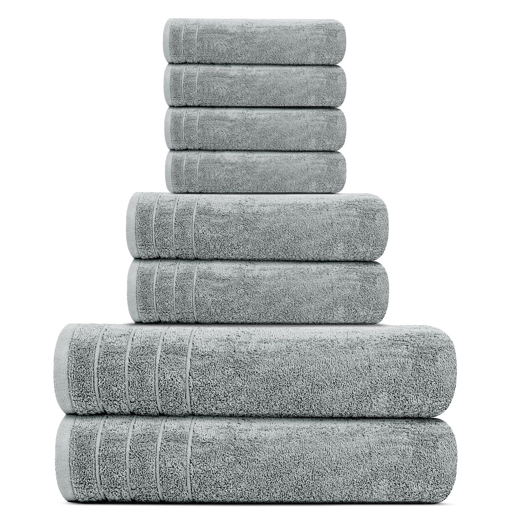 Tens Towels Pack of 8 Towels Set, 2 Extra Large Bath, 2 Hand, 4 Washcloths, 100% Cotton, Lighter Weight, Quicker to Dry, Super Absorbent, Perfect for Bathroom, Dark Grey