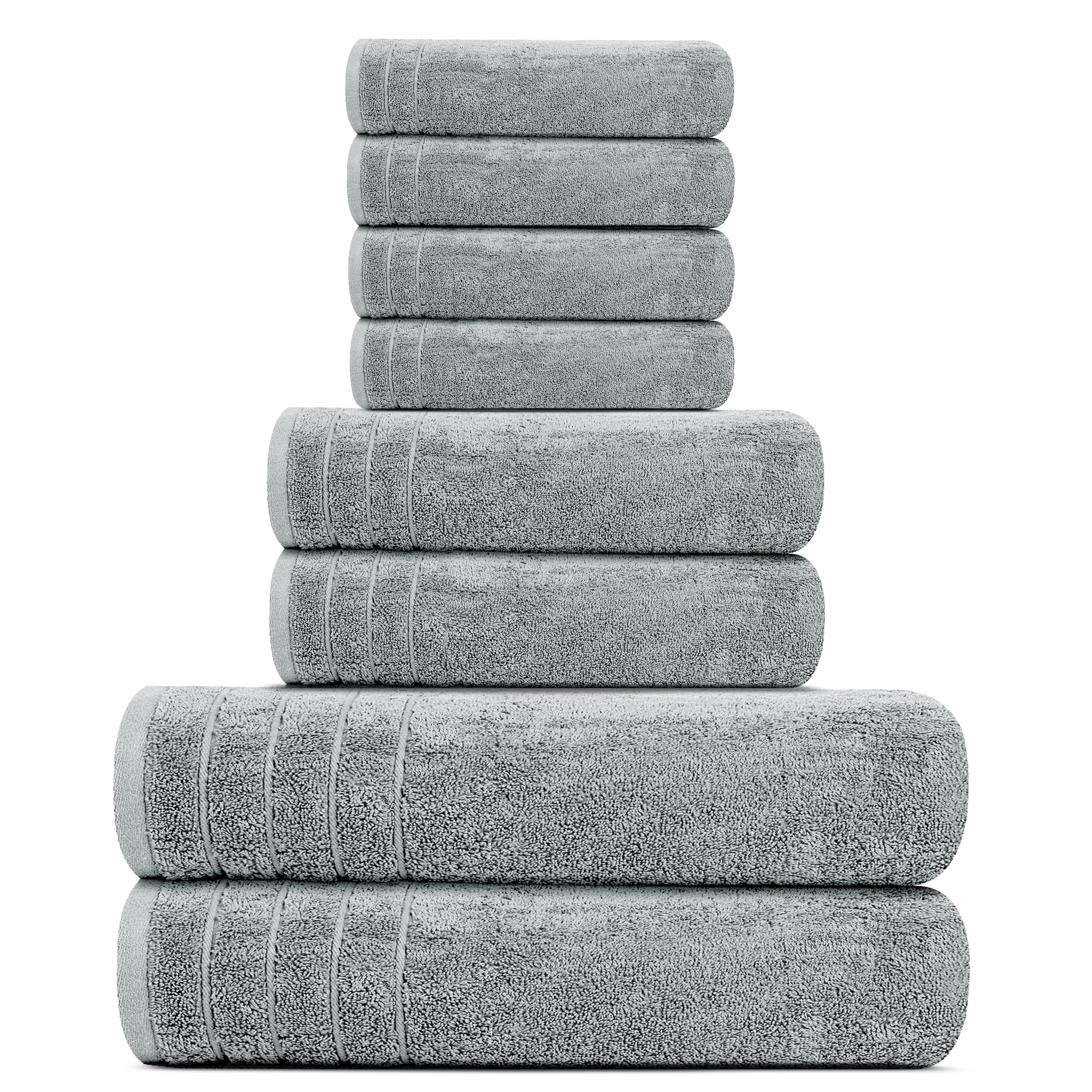 Tens Towels Pack of 8 Towels Set, 2 Extra Large Bath, 2 Hand, 4 Washcloths, 100% Cotton, Lighter Weight, Quicker to Dry, Super Absorbent, Perfect for Bathroom, Dark Grey